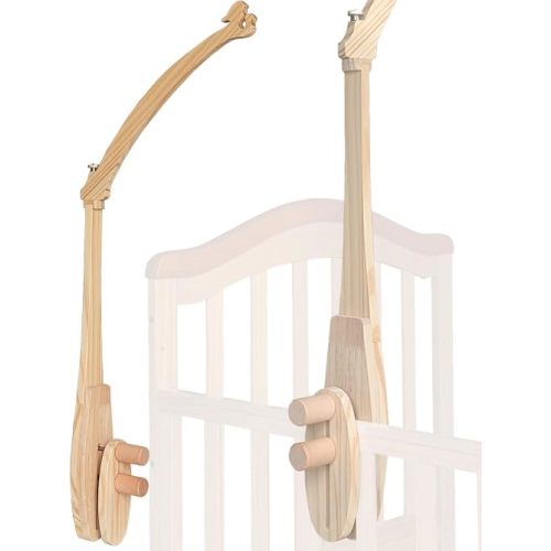 Baby Crib Mobile Arm - Double Wooden Screw Anti-Slip Reinforcement Hanger Crib Holder No Paint 360° Rotatable Upgraded Nursery Arm Decor Gift Accessories