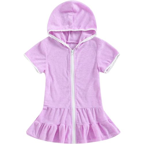 Mubineo Toddler Girl Long Sleeve Swimsuit Beach Dress Cute Cover Ups Ruffle Bathing Suit Cover Up Kimono Kids Swimwear