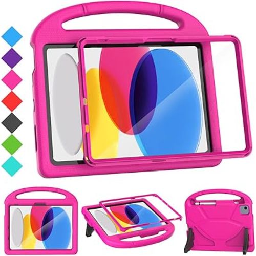 SUPLIK Kids Case for iPad A16 11-Inch 2025 (11th Gen) & iPad 10th Generation (10.9" 2022), Durable Shockproof Stand Cover with Screen Protector/Pencil Holder/Handle for Kids, Pink