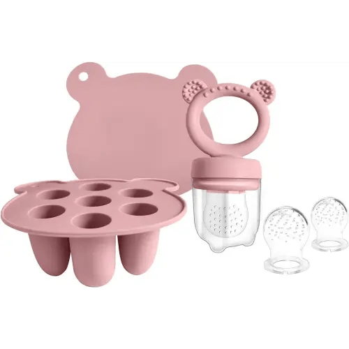 Silicone Baby Food Freezer Tray with Teething Popsicle Molds - Baby Fruit Feeder and Breastmilk Teether Combo
