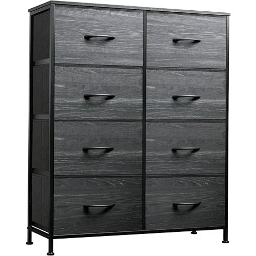 WLIVE Fabric Dresser for Bedroom, Tall Dresser with 8 Drawers, Storage Tower with Fabric Bins, Double Dressers, Chest of Drawers for Closet, Living Room, Dormitory, Charcoal Black Wood Grain Print