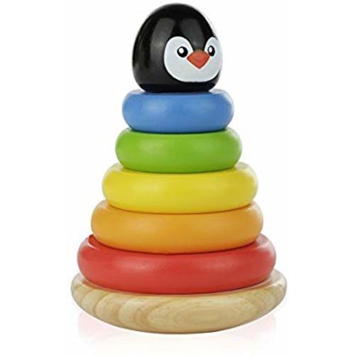 Adorable Penguin Wooden Ring Colorful Rainbow Stacker