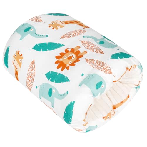 Baby Nursing Arm Pillow for Breastfeeding, White Animals | 100% cotton fabric cushions the caregiver's arm for bottle feeding. Washable, portable design measures 23 x 21 cm