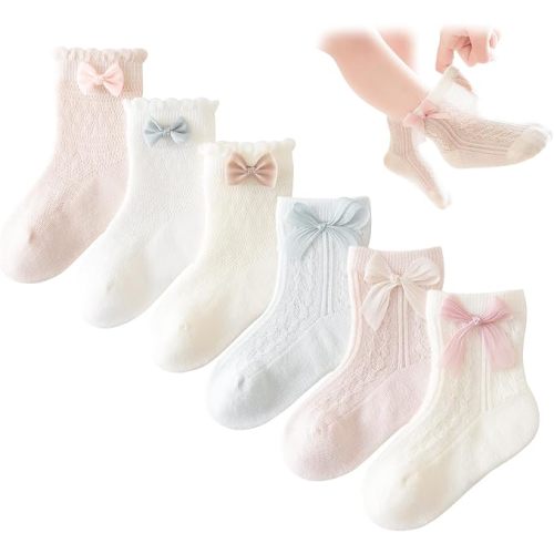 Baby Girls Socks with Bow Infant Breathable Mesh Ruffle Lace Sock