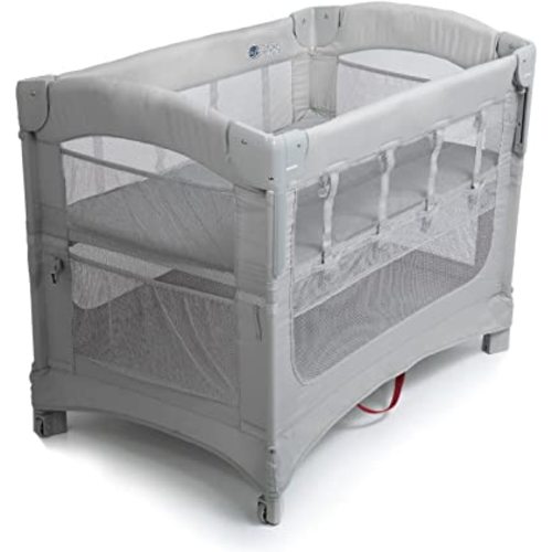 Arm’s Reach Ideal Ezee 3 in 1 Co-Sleeper Folding Bedside Bassinet and Play Yard Featuring Breathable Mesh Sides with Side Pockets for Storage and 4-Inch Sleeping Nest, Gray