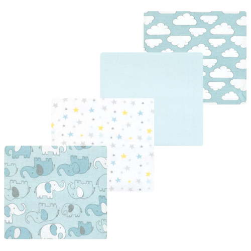 Luvable Friends Hudson Baby Flannel Receiving Blankets 4pk, Blue Elephant Journey