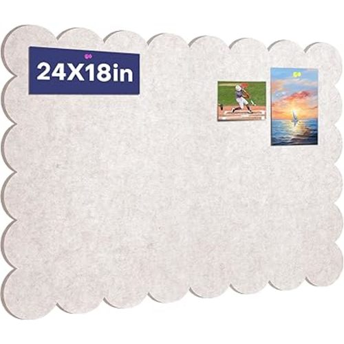 Scalloped Bulletin Board 24 x 18 Inches Felt Pin Board, Oatmeal