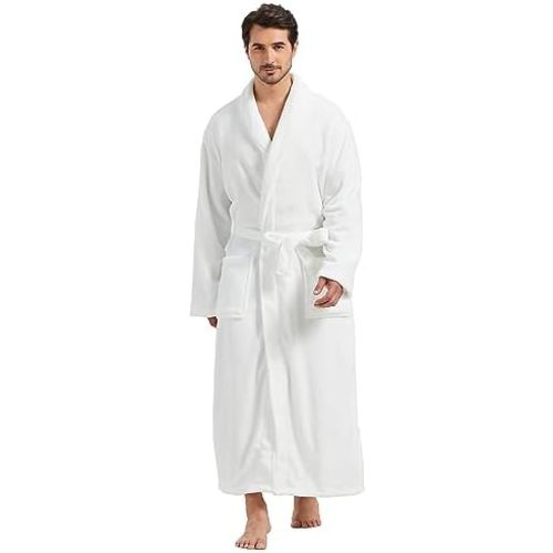 FashGudim Mens Robes Big and Tall Full Length Plush Fleece Long Robe for Men Bathrobe Shawl Collar Warm Winter House Robes