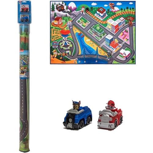 Gertmenian Nickelodeon Paw Patrol Town Tower Interactive Rug Includes 2x Cars feat. Chase and Marshall Suitable for Classroom, Nursery, Bedroom, or Play Area 40x54in Medium, 32500