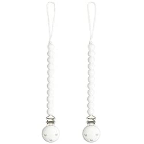 Comfy Cubs Pacifier Clips 2 Pack - 100% Food Grade Silicone Baby Pacifier Clips, BPA & PVC Free - CPSIA Certified, Lightweight and Flexible Baby Gifts - White