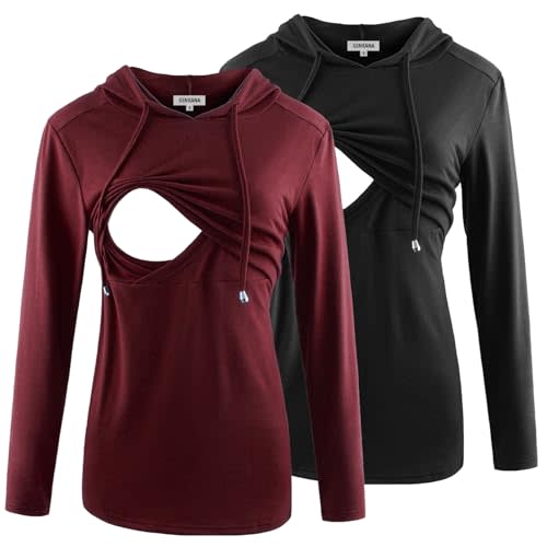 GINKANA Women's Nursing Hoodie Sweatshirt Long Sleeves Breastfeeding Maternity Tops Casual Clothes