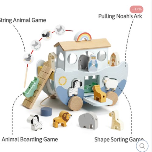 Wooden Noah's Ark Toy for Montessori Learning