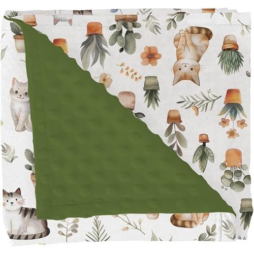 Watercolor Cats Tropical Houseplants Baby Blankets for Girl Boy Boho Neutral Kittens Soft Mink Dotted Backing Double Layer Swaddle Blanket for Toddler Nursery Cat Lover Gift Bed Blanket Crib 30x40