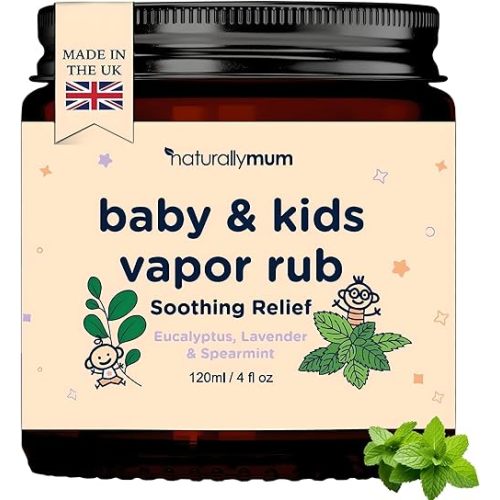 NATURALLY MUM Baby & Kids Vapor Rub – Natural Chest Rub for Congestion Relief & Calmer Sleep – Spearmint, Eucalyptus & Lavender – Menthol Free – Safe for Babies 6m+ – Made in UK