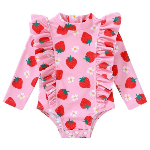 Happy Town Infant Baby Girls Swimsuit Summer One-Piece Long Sleeve Bathing Suit