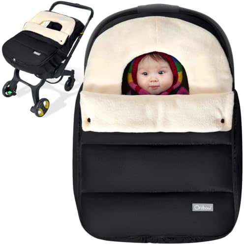 Orzbow Baby Winter Car Seat Cover, Coral Fleece, Universal Fit, Black | Waterproof Carseat Cover with Adjustable Collar for Infant Boys Girls, Zipper Design, Warm Detachable and Machine Washable