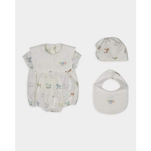 Kid's Embroidered Logo Romper, Bib & Hat Gift Set, Size 1M-9M