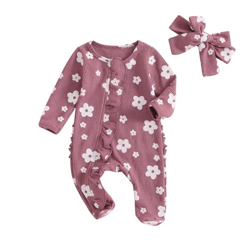 YINGISFITM Baby 3 6 Months Girl Clothes Newborn Onesie Ruffle Long Sleeve Ribbed Romper Jumpsuit One Piece Hospital Outfit