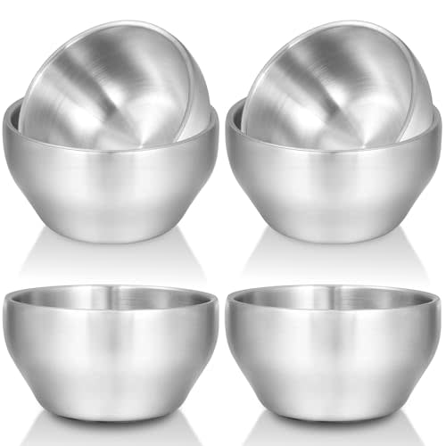 EWFEN SUS304 6-Piece Stainless Steel Bowls for Kids, 12 oz 18/8 Metal Bowls for Toddler Children, Small Baby Bowls for Feeding/Soup/Snacks, Double Walled, Unbreakable and Dishwasher Safe
