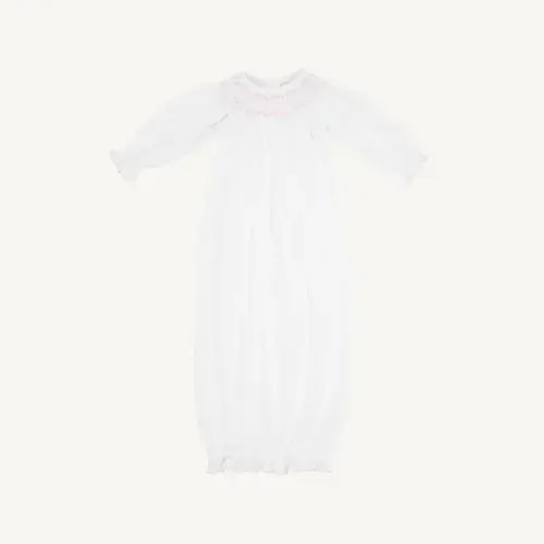 Sweetly Smocked Greeting Gown - Worth Avenue White with Palm Beach Pin