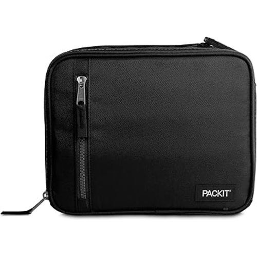 PackIt Freezable Classic Lunch Box, Black, Built with EcoFreeze® Technology, Collapsible, Reusable, Zip Closure With Zip Front Pocket and Buckle Handle, Designed for Fresh Lunches