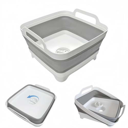 Collapsible Dish Basin, 9L Portable Wash Basin with Drain Plug, Space Saving Foldable Bucket, Kitchen Sink for Camping, Vegetable Washing, RV
