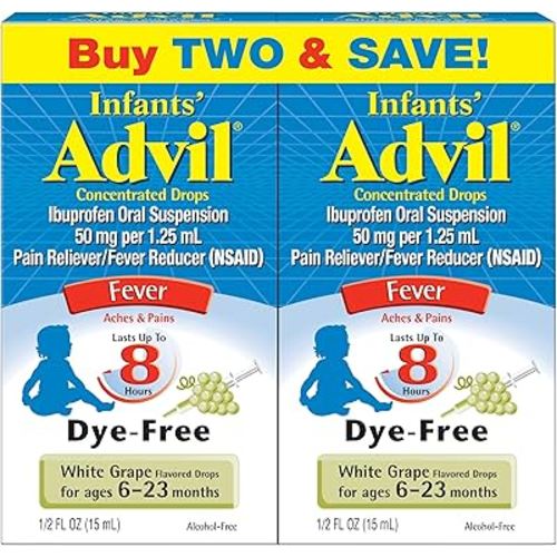 Infants' Advil Liquid Pain Reliever and Baby Fever Reducer, Infant Ibuprofen Dye Free Pain Relief and Fever Medicine, White Grape - 0.5 Fl Oz (2 Pack)