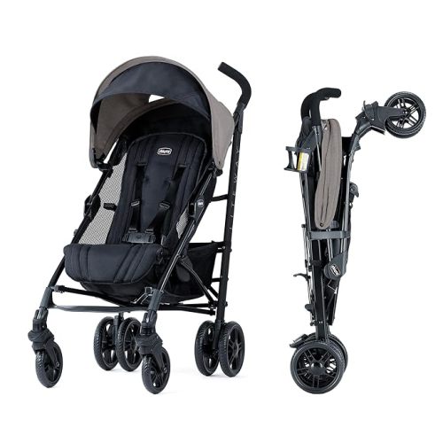 Chicco Liteway Stroller, Compact Fold Baby Stroller with Canopy, Lightweight Aluminum Frame Umbrella Stroller, for Use with Babies and Toddlers up to 40 lbs, Dune/Brown