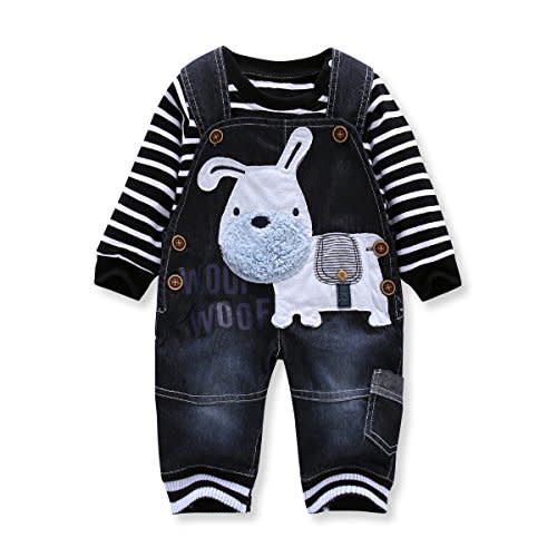 LvYinLi Cute Baby Boy Clothes Suit Toddler Boys' Striped long Sleeve T-Shirt+Denim Overalls Jumpsuit Pants Outfits Sets