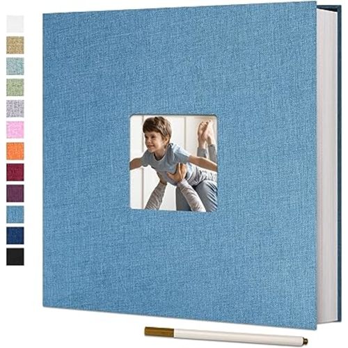 Vienrose Large Photo Album Self Adhesive for 4x6 8x10 Pictures Linen Scrapbook Album DIY 40 Blank Pages with A Metallic Pen