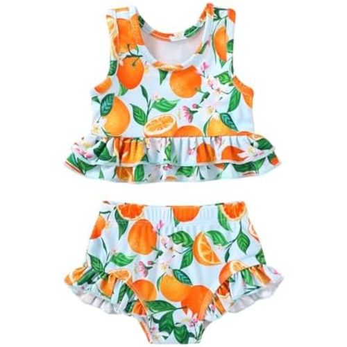 Toddler Girls Swimsuit Outfit Ruffle Floral Sleeveless Bikini Two Piece Bathing Suit for Baby Girl