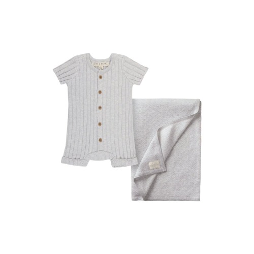 Baby Shortie Romper & Jacquard Blanket Gift Set