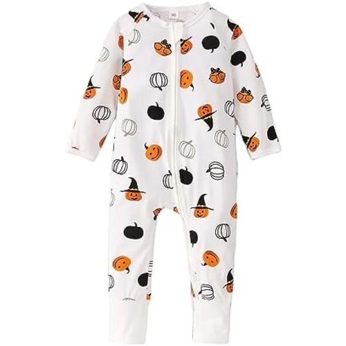 MODNTOGA Halloween Outfit Baby Boy Girl Pumpkin Graphic Romper Long Sleeve Pumpkin Print Jumpsuit Newborn Infant Fall Clothes