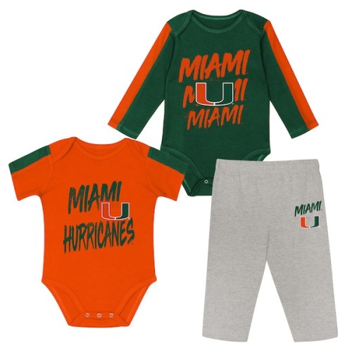 Infant Outerstuff Green/Orange Miami Hurricanes Double Down Bodysuit and Pants 3-Piece Set