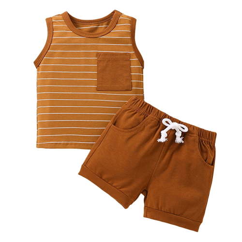 kpoplk Toddler Baby Boy Summer Outfit Sleeveless Tank Tops + Casual Shorts Set 2 Piece Infant Beach Clothes(Brown,0-6 M)