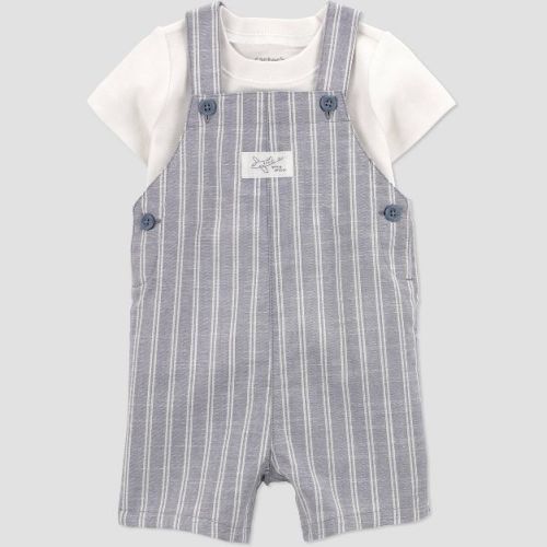 Carter's Just One You® Baby Boys' 2pc Striped Shark Overalls Set - Blue Newborn