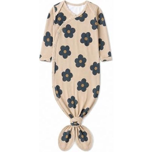 Copper Pearl Baby Gown - Knotted Newborn Sleepers for Baby Boy and Girl, Soft Stretchy Long Sleeve Infant Gowns with Bottom Tie and Hand Mittens, Perfect Hospital Coming Home Outfit (Gemma in Tan)