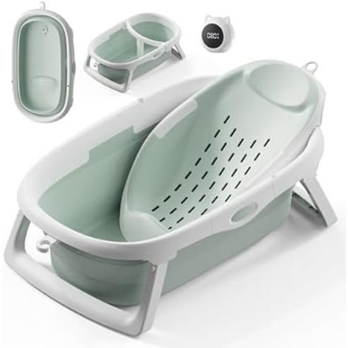 CheerTry 4-in-1 Collapsible Baby Bathtub for Newborn & Toddler 0-24M