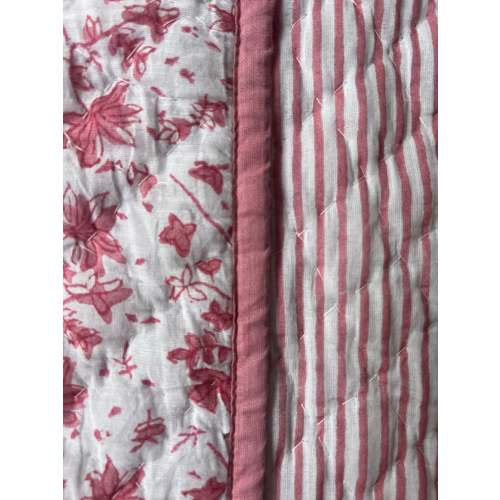 Reversible Baby Blanket in Whimsy Floral/Stripe- Dusty Rose