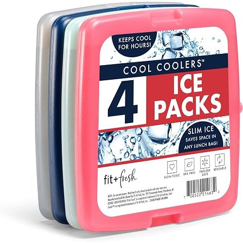 Fit + Fresh Cool Coolers Slim, Reusable Ice Packs for Lunch Bags, Beach Bags, Coolers, and More, Set of 4, Multicolored