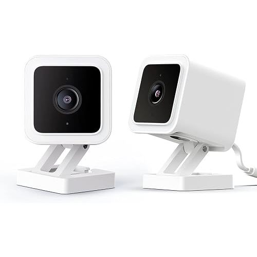 WyzeCamera v3 1080p HD Indoor/Outdoor Plug-in Smart Home Security Cameras, Color Night Vision, 2-Way Audio, MicroSD Card Slot, Compatible with Alexa - White, 2-Pack