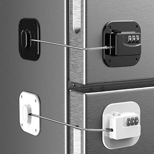 Refrigerator Lock, Combination Lock for Refrigerator Cabinets, Drawers, Heavy Duty Fridge Lock, Easy Install No Keys Needed (Black&White-2 Pack)