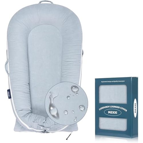 Corduroy Lounger Cover for Dockatot Deluxe+ Docks | MEXXI Breathable Cotton Baby Lounger Extra Cover | Hypoallergenic Baby Nest Replacement Cover (Cover Only) (Alice Blue, Waterproof)