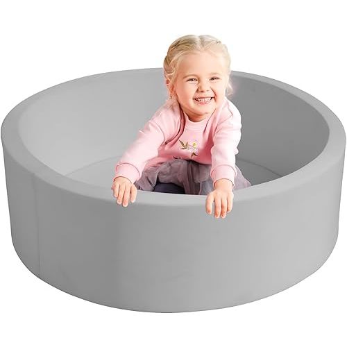 TRENDBOX Foam Ball Pit, 36" x 12" Indoor Outdoor Soft Round Ball Pool Playpen Ideal Gift Toy for Babies Kids and Toddler Children (No Balls) - Light Gray