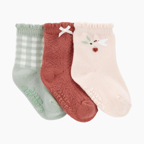 Carter's Booties (3 Pack) - Gingham/Hummingbird, 0-3