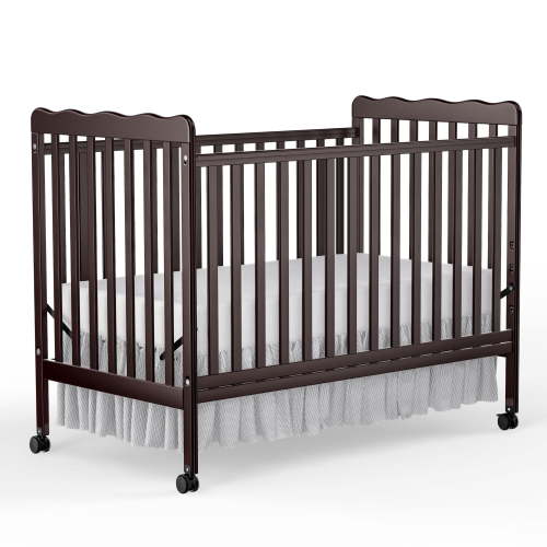 "CASEMIOL Baby Convertible Crib 3-In-1, New Zealand Pinewood, Teething Rail, Espresso Finish, 54""x31""x40"