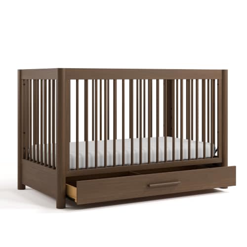 Storkcraft Malta 5-in-1 Convertible Crib with Drawer & Guardrail, Hazelnut | GREENGUARD Gold Certified, Toddler Conversion Kit Included, Fits Standard Baby Crib Mattress, Crib with Storage