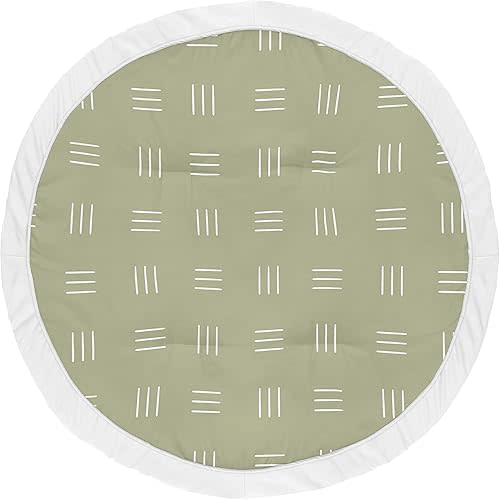 Sweet Jojo Designs Sage Green Boho Mudcloth Boy or Girl Baby Playmat Tummy Time Infant Play Mat - White Bohemian Woodland Tribal Southwest Mud Cloth Hatch Gender Neutral Triple Line