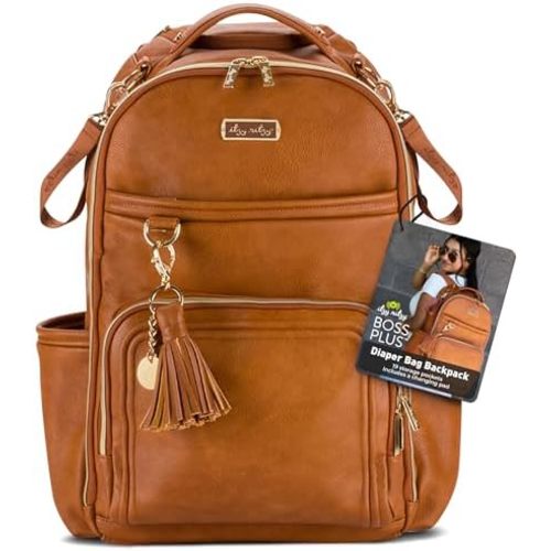 Itzy Ritzy Boss Plus Large Diaper Bag Backpack with 19 Pockets (Cognac)