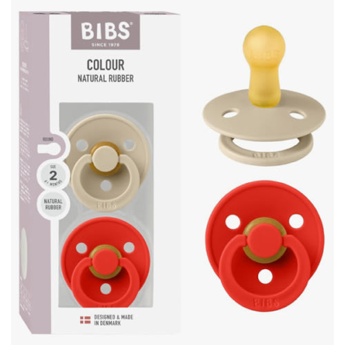 Bibs Pacifiers Color Collection, Set of 2 BPA-Free Latex Pacifiers Made in Europe, Round Nipple Baby Pacifier.